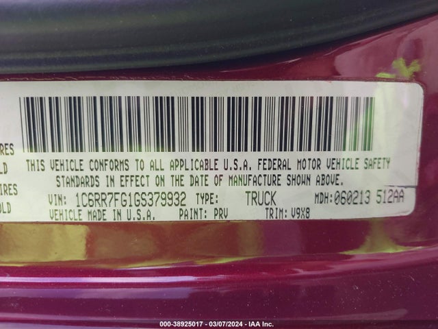 RAM 1500 Express 2016 1C6RR7FG1GS379932 Image 9