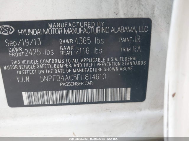 Hyundai SONATA GLS 2014 5NPEB4AC5EH814610 Image 9