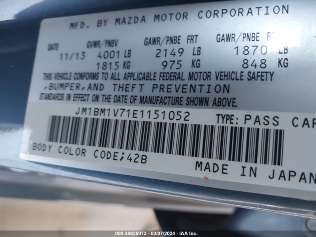 Mazda Mazda3 I Touring 2014 JM1BM1V71E1151052 Image 9
