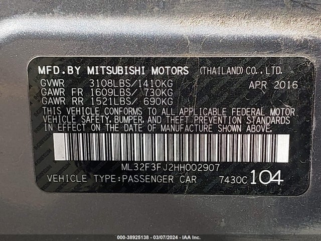ML32F3FJ2HH002907 Mitsubishi Mirage G4 Es