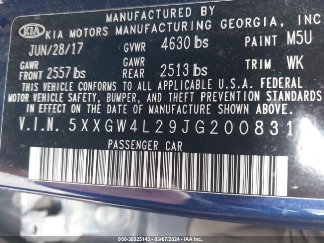 5XXGW4L29JG200831 KIA Optima Sx Turbo
