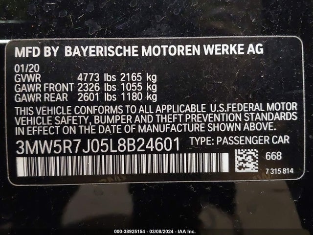 3MW5R7J05L8B24601 BMW 330i Xdrive