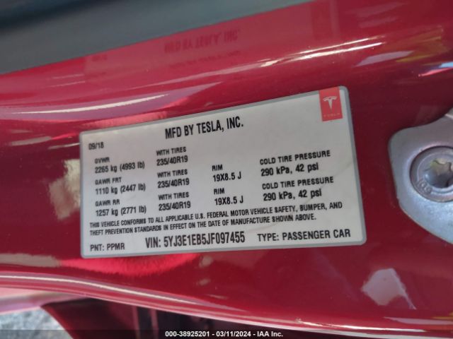 5YJ3E1EB5JF097455 Tesla Model 3 Long Range/performance