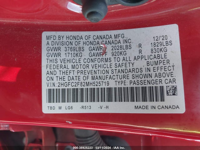 Honda Civic Sport 2021 2HGFC2F82MH525719 Image 9