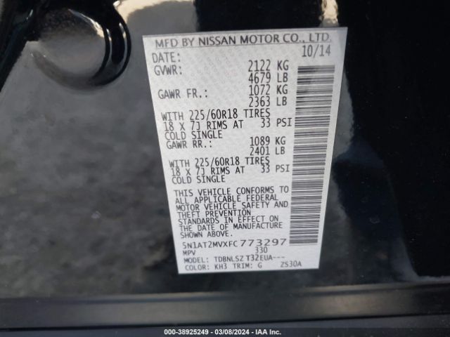 5N1AT2MVXFC773297 Nissan Rogue Sl