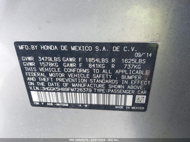 3HGGK5H89FM726379 Honda Fit Ex/ex-l