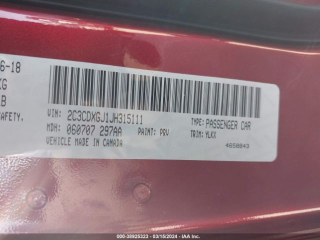 2C3CDXGJ1JH315111 Dodge Charger Daytona 392 Rwd