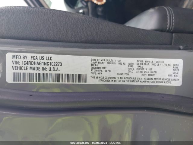 1C4RDHAG1NC102273 Dodge Durango Sxt Rwd