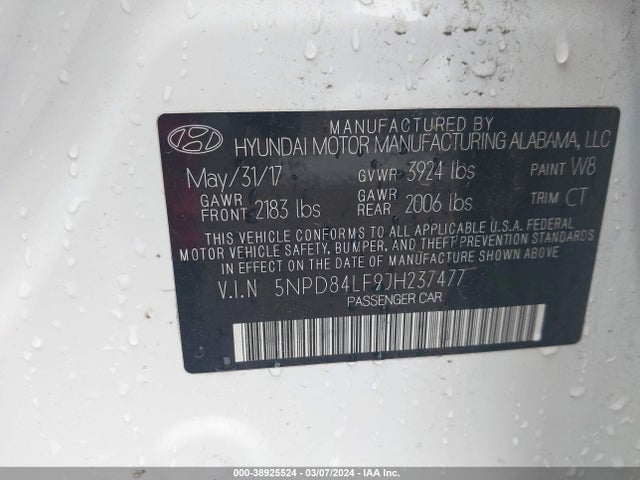 Hyundai ELANTRA SEL 2018 5NPD84LF9JH237477 Image 9