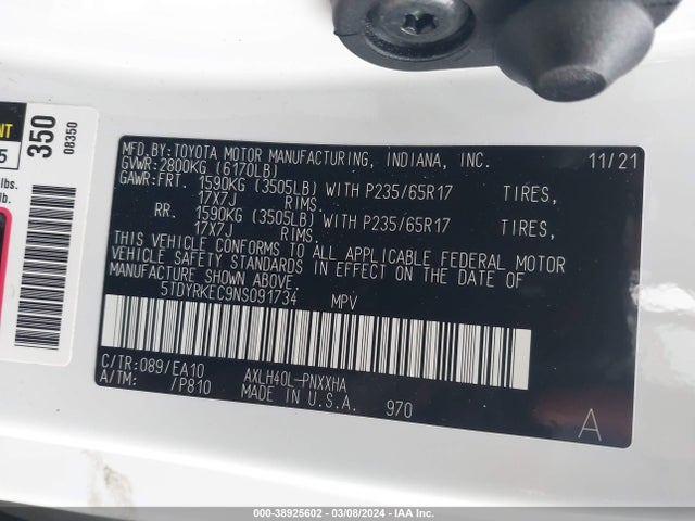 Toyota SIENNA XLE 2022 5TDYRKEC9NS091734 Image 9