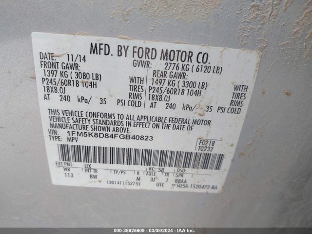 Ford EXPLORER XLT 2015 1FM5K8D84FGB40823 Image 9