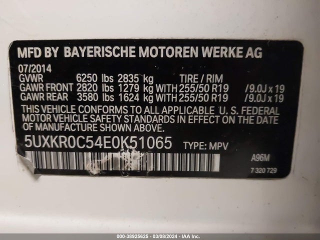 BMW X5 Xdrive35i 2014 5UXKR0C54E0K51065 Image 9