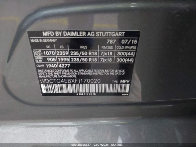 WDCTG4EBXFJ170020 Mercedes-Benz GLA 250