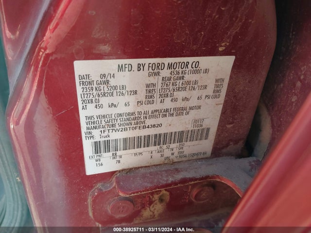 Ford F-250 Lariat 2015 1FT7W2BT0FEB43820 Image 9