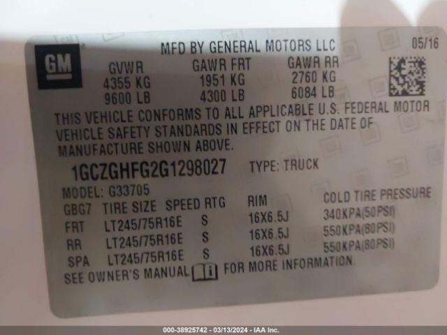 1GCZGHFG2G1298027 Chevrolet Express 3500 Work Van