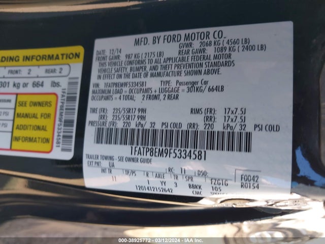 Ford Mustang V6 2015 1FATP8EM9F5334581 Image 9