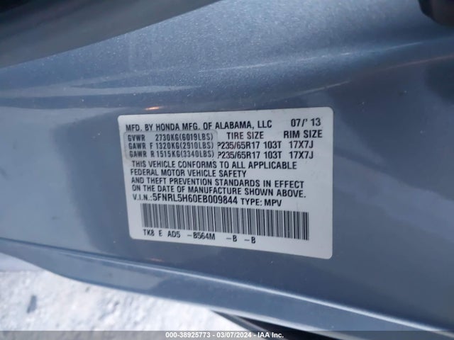 Honda Odyssey Ex-l 2014 5FNRL5H60EB009844 Image 9