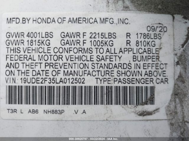 19UDE2F35LA012502 Acura Ilx Standard