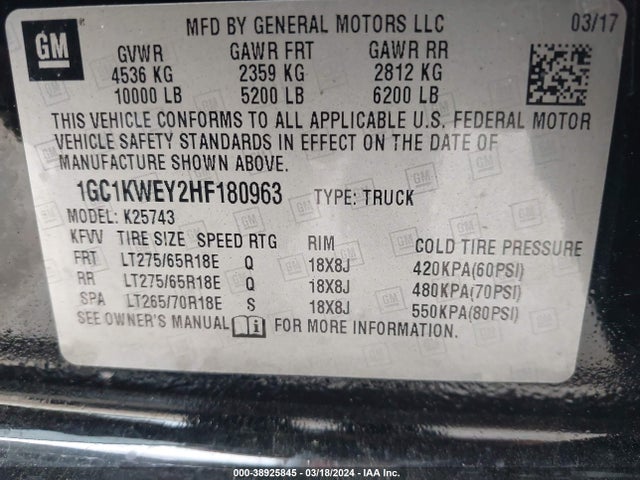 Chevrolet Silverado 2500hd Ltz 2017 1GC1KWEY2HF180963 Image 9