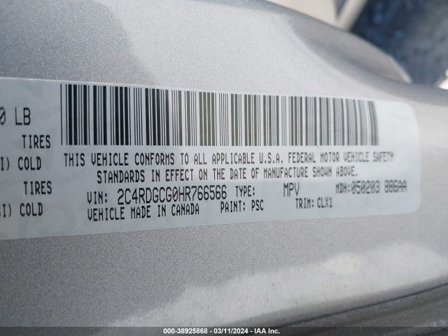 Dodge Grand Caravan Sxt 2017 2C4RDGCG0HR766566 Image 9