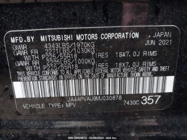 JA4APVAU9MU030878 Mitsubishi Outlander Sport 2.0 Se 2wd