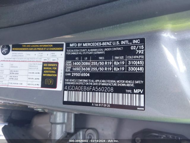 4JGDA0EB6FA560208 Mercedes-Benz Ml 250 Bluetec 4matic