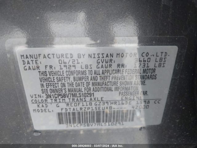 3N1CP5BV7ML510291 Nissan Kicks S Xtronic Cvt