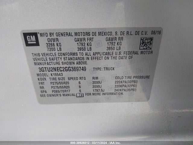 GMC Sierra 1500 Slt 2016 3GTU2NEC2GG369749 Image 9
