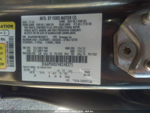 3FA6P0HD7HR248275 Ford FUSION SE