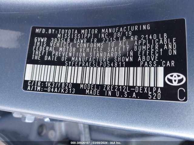 Toyota COROLLA LE 2020 5YFEPRAE5LP054811 Image 9