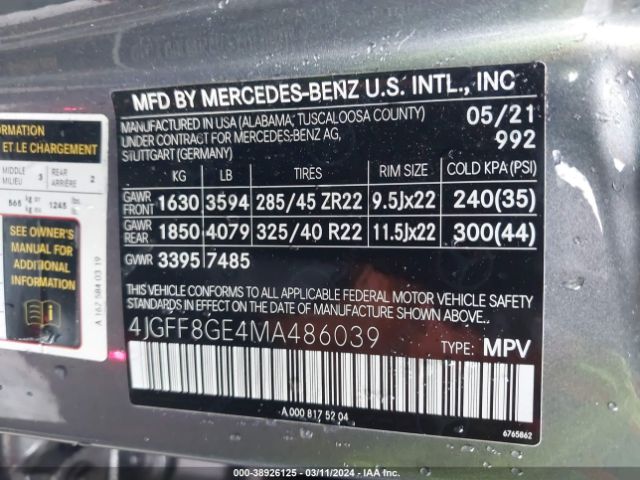 4JGFF8GE4MA486039 Mercedes-Benz Gls 580 4matic