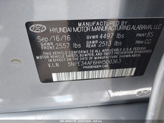 Hyundai Sonata Limited 2017 5NPE34AF6HH500363 Image 9