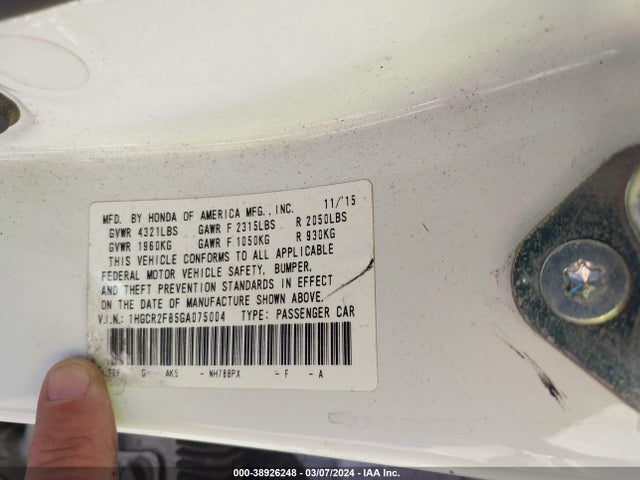 Honda Accord Ex-l 2016 1HGCR2F85GA075004 Image 9