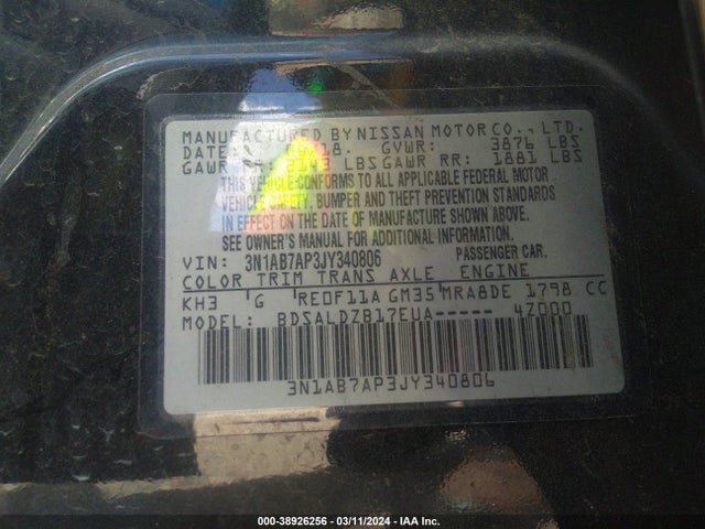 Nissan SENTRA SV 2018 3N1AB7AP3JY340806 Image 9