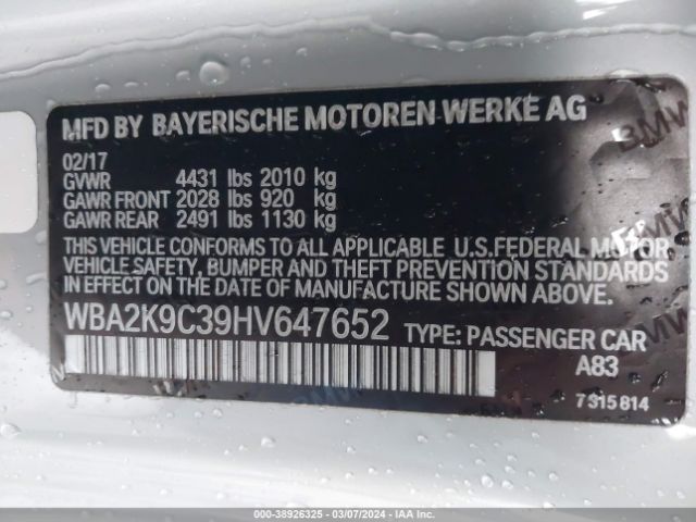 WBA2K9C39HV647652 BMW 230I