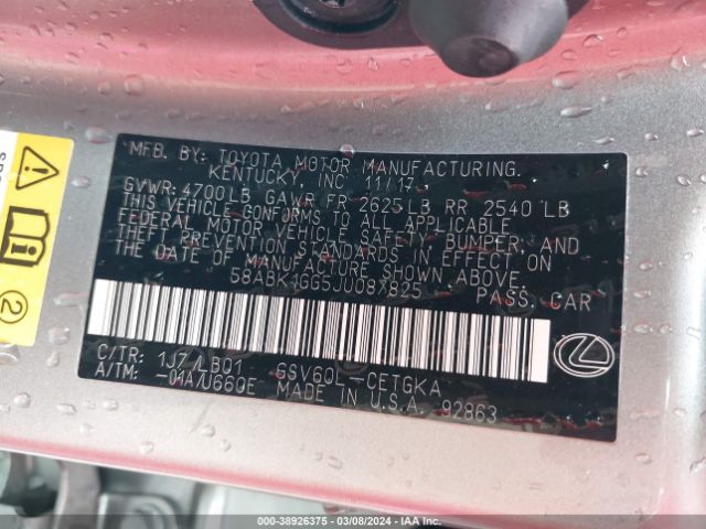 58ABK1GG5JU087825 Lexus ES 350