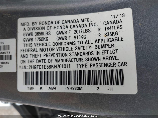 Honda CIVIC SI 2019 2HGFC1E58KH701011 Image 9