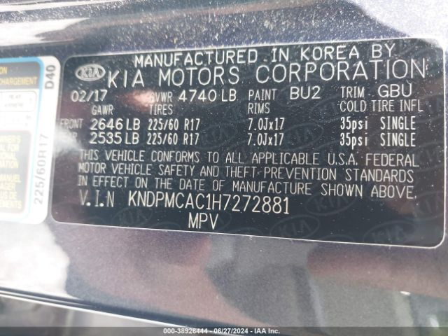 KNDPMCAC1H7272881 KIA Sportage Lx