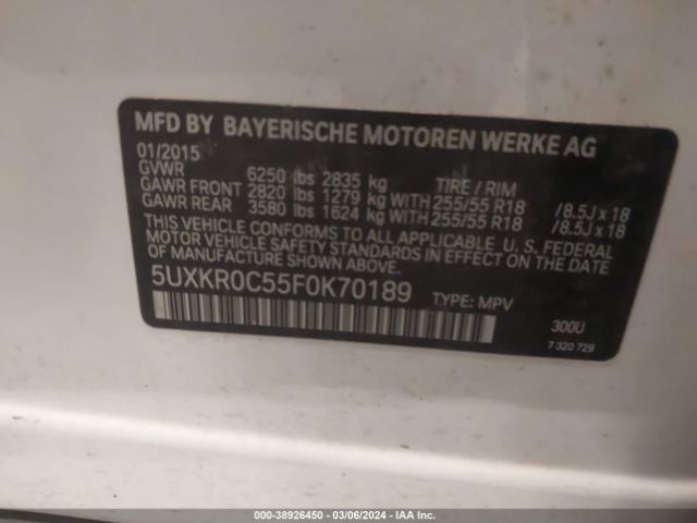 5UXKR0C55F0K70189 BMW X5 Xdrive35i