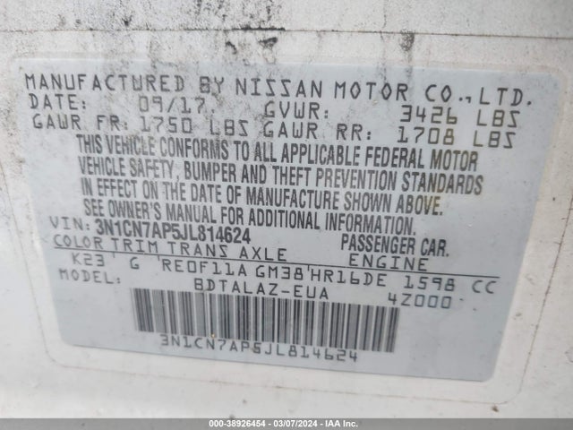 Nissan Versa 1.6 S+ 2018 3N1CN7AP5JL814624 Image 9