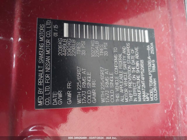 Nissan ROGUE S 2015 KNMAT2MT4FP529818 Image 9