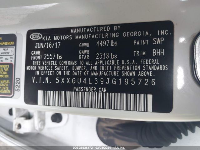 5XXGU4L39JG195726 KIA OPTIMA EX