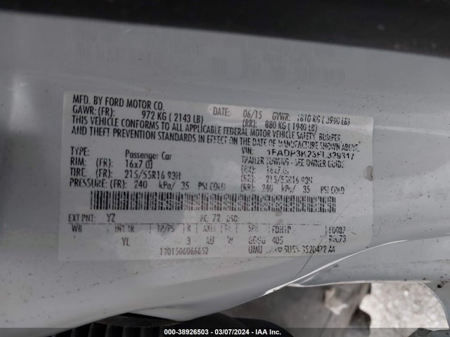 Ford FOCUS SE 2015 1FADP3K23FL329317 Image 9