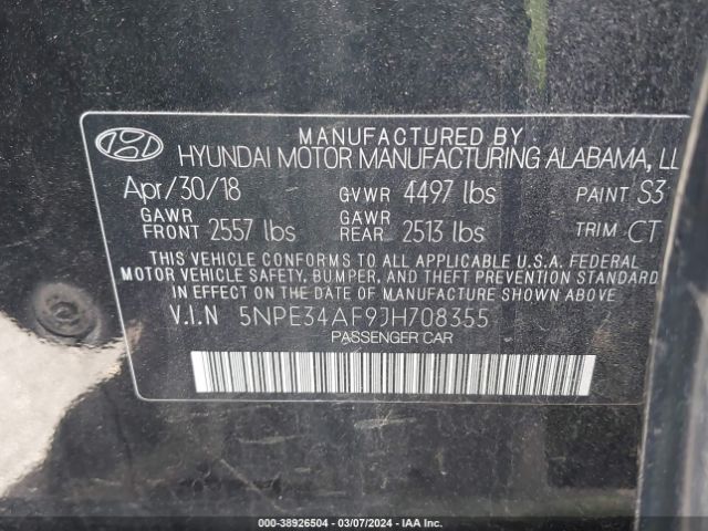5NPE34AF9JH708355 Hyundai Sonata Sport+