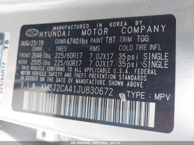 Hyundai TUCSON SE 2018 KM8J2CA41JU830672 Image 9