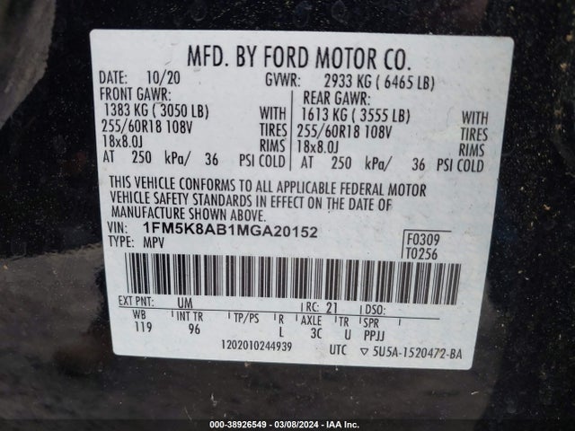 Ford Police Interceptor Utility 2021 1FM5K8AB1MGA20152 Image 9