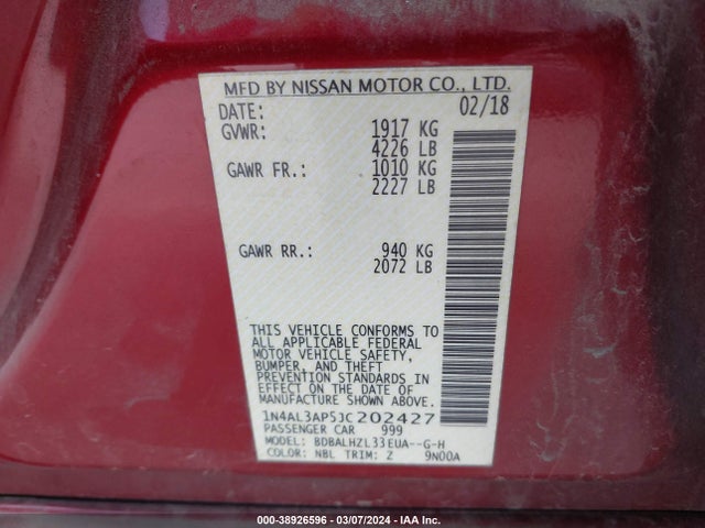 Nissan Altima 2.5 Sr 2018 1N4AL3AP5JC202427 Image 9