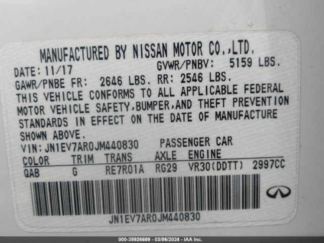 JN1EV7AR0JM440830 Infiniti Q50 3.0t Luxe