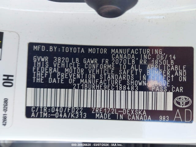 Toyota Corolla S Plus 2014 2T1BURHE9EC188483 Image 9