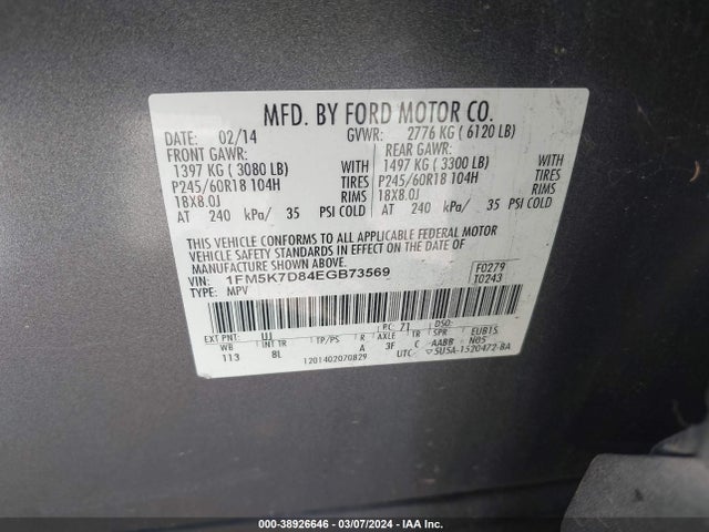 Ford EXPLORER XLT 2014 1FM5K7D84EGB73569 Image 9